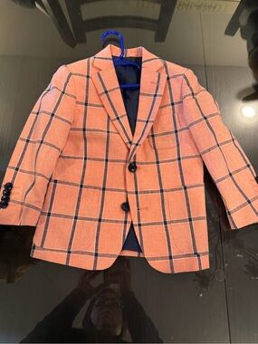 Isaac Mizrahi Peach Windowpane Sport Coat with Navy Check